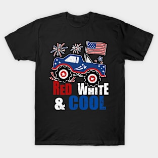 Kid Monster Truck Tee, Toddler Boys American Flag July 4th T-Shirt